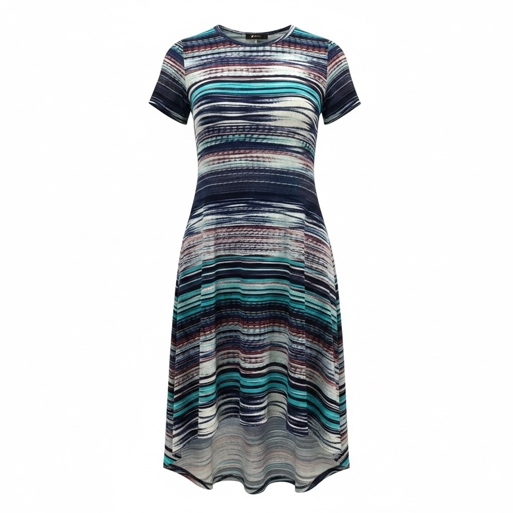 42POPS Womens Multi Color Stripe High Low T-Shirt Dress Blue Teal Small